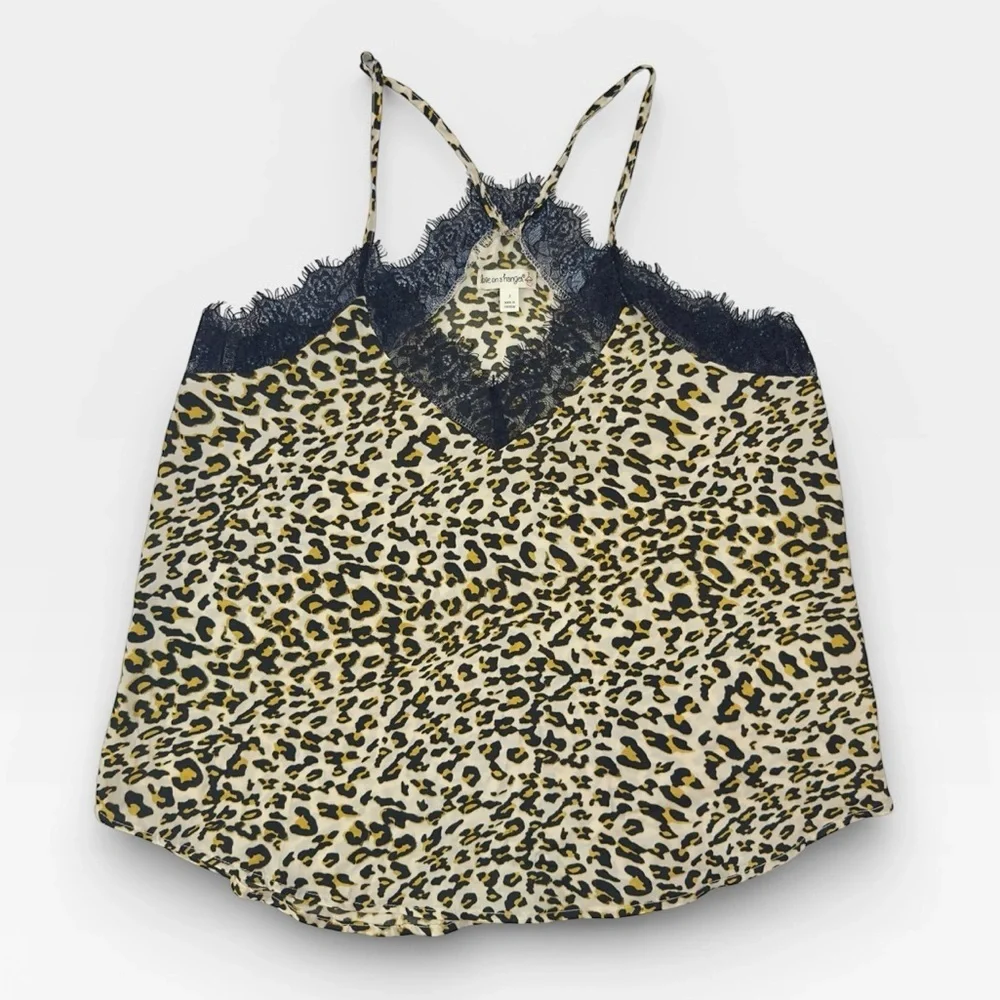 NWT Love on a Hanger Leopard Primt Lace Trim Camisole Tank Top Satin SMALL